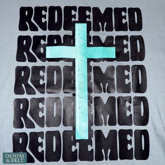 NEW Comfort Colors Redeemed Cross Graphic Christian Faith Tee Blue Gray - Picture 3 of 6